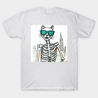 A hipster skeleton cat with shades in New York. T-Shirt